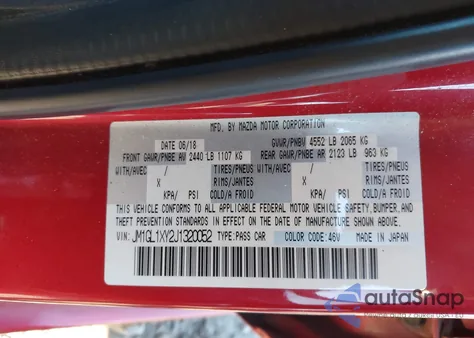 2018 Mazda Mazda6 Signature z USA, uszkodzony, nr VIN JM1GL1XY2J1320052